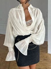 Casual Sheer Patchwork Blouse