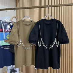 Chain Decor Puff Sleeve Tee