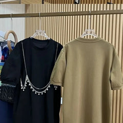 Chain Decor Puff Sleeve Tee