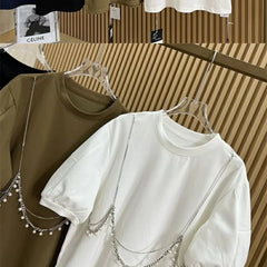 Chain Decor Puff Sleeve Tee