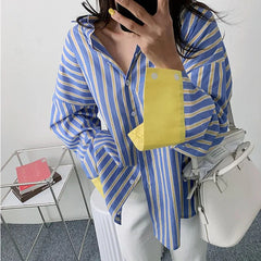 Chic Contrast Striped Loose Long Sleeve Shirts