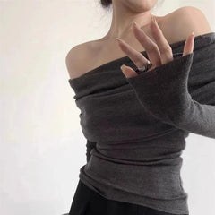 Chic Off-Shoulder Slim Knit Top
