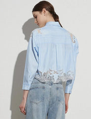 Colorblock Patchwork Lace Slim Crop Blouses