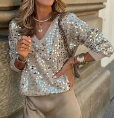 Colorful Sequins Long Sleeve Knitted Sweater