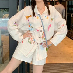 Comfortable Linen Cotton Embroidery Blouse