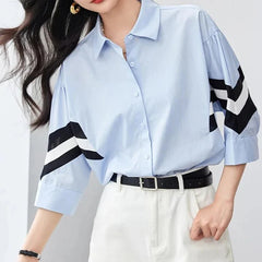 Contrast Color Striped Casual Blouse
