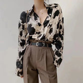 Cow Print Button-Up Chiffon Blouse