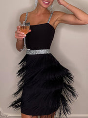 Suspender Fringe Mini Dress