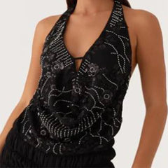 Deep V-Neck Sequin Summer Tops
