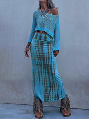Tie-Dye Elastic Waist Long Skirt