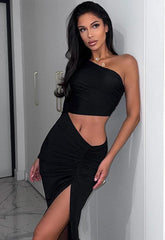 Dreamy One Shoulder Slit Asymmetrical Maxi Dress