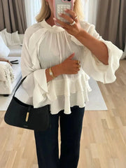 Elegant Long Puff Sleeve Chiffon Ruffled Shirts