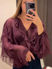 Elegant Ruffle V-Neck Blouse