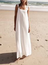 White With Charcoal Pinstripe Maxi Dress