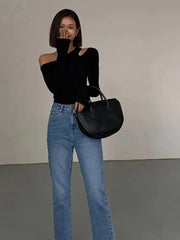 Fashion Off-shoulder Long Sleeve Top