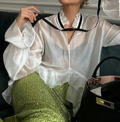 Fashion Loose Ruffle Collar Shirt
