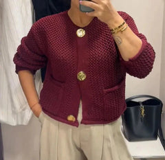 Burgundy Gold Button Cardigan