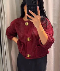 Burgundy Gold Button Cardigan