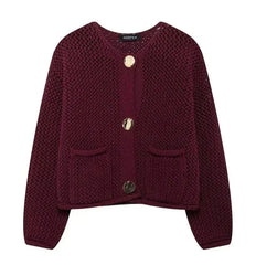 Burgundy Gold Button Cardigan