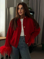 Feather Knitted Patchwork Cardigan for Women