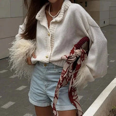 Feather Long Sleeve Knitted Cardigan