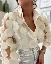Floral Pattern Semi-Sheer Mesh Blouses