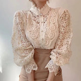 Flower Petal Sleeve High-neck Blouse