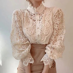 Flower Petal Sleeve High-neck Blouse
