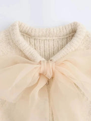 Fluffy Knitted Cardigan with Lace Bow