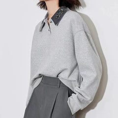 Gray Turn-Down Collar Sweatshirt