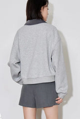 Gray Turn-Down Collar Sweatshirt