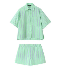 Green Striped Shirt Casual Boxer Shorts 2 Set