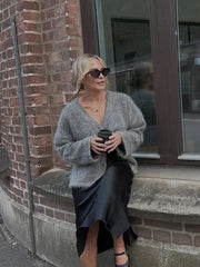 Grey Mohair Knit Cardigan