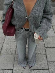 Grey Mohair Knit Cardigan