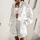 Heart Printed Shirt Short Lounge 2 Piece Outfits