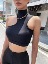 High Neck Cut-Out Asymmetric Crop Tank Top