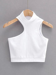High Neck Cut-Out Asymmetric Crop Tank Top