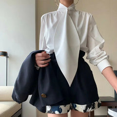 High-neck Tie Urban Office Shirt Blouses