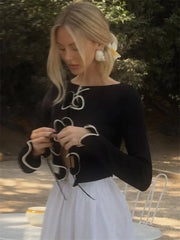 Knit Sweater Lace-Up Long Sleeve Crop Cardigans