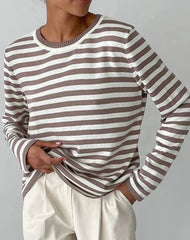 Knitted Stripe Sweater Round Neck Top