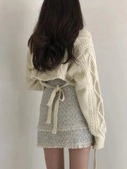 Lace Up Back Knit Cropped Sweater Pullover