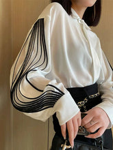 Lantern Sleeve Colorblock Loose Blouses