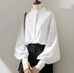 Lantern Sleeve High-neck Blouse