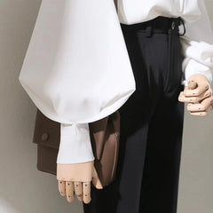 Lantern Sleeve High-neck Blouse