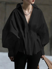 Lantern Sleeve Loose Pullover Blouse