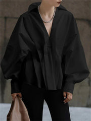 Lantern Sleeve Loose Pullover Blouse
