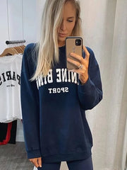 Letter Flocking Green Spring Autumn Vintage Sweatshirts Tops