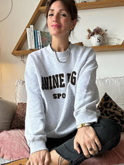 Letter Flocking Green Spring Autumn Vintage Sweatshirts Tops