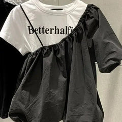 Letter Graphic Irregular Blouse Tops