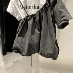 Letter Graphic Irregular Blouse Tops